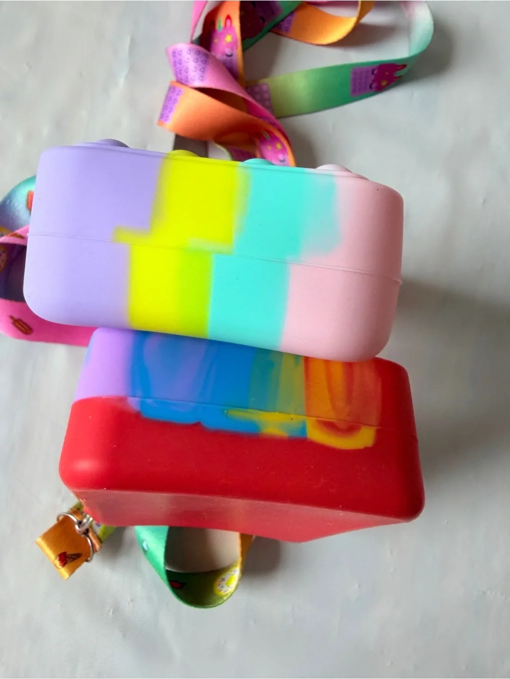 Unicorn push bubble fidget bag Pop purse rainbow silicon crossbody Set of 2